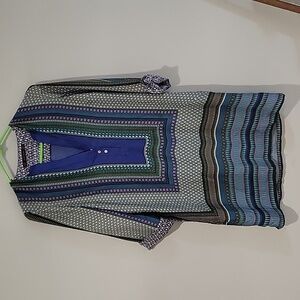 ZARA size XS Blue Green & Purple Moroccan Print Tunic Mini Dress Pockets